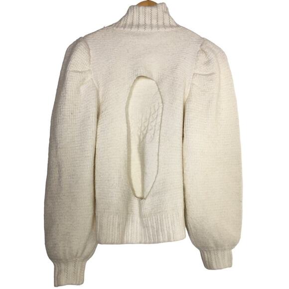 Retrofete Sweater Cable Knit Long Sleeve Turtleneck Keyhole Pullover White XS - Picture 2 of 6